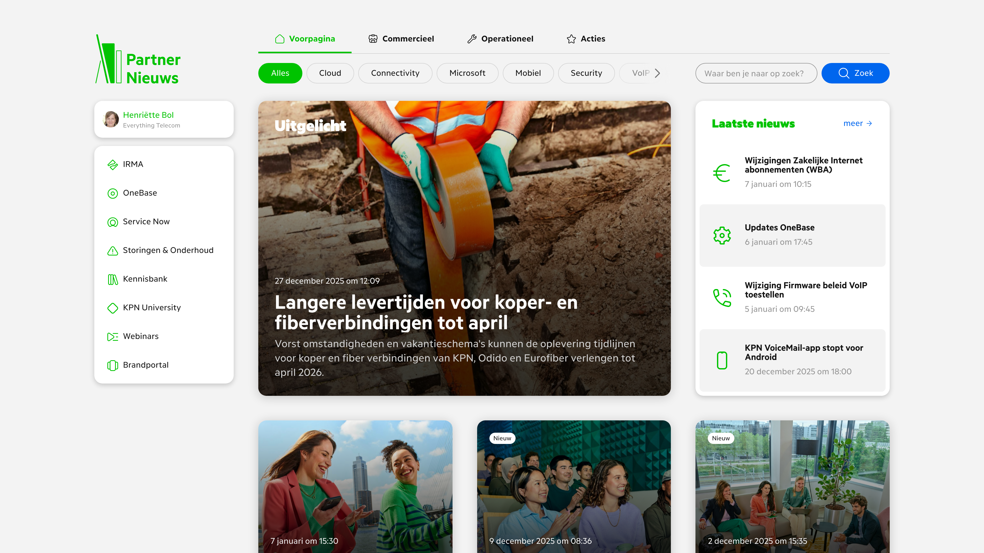 Dezelfde pagina van Partner Nieuws in het lichte thema.
